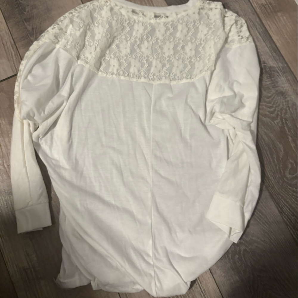White Lace Back Long Sleeve Top